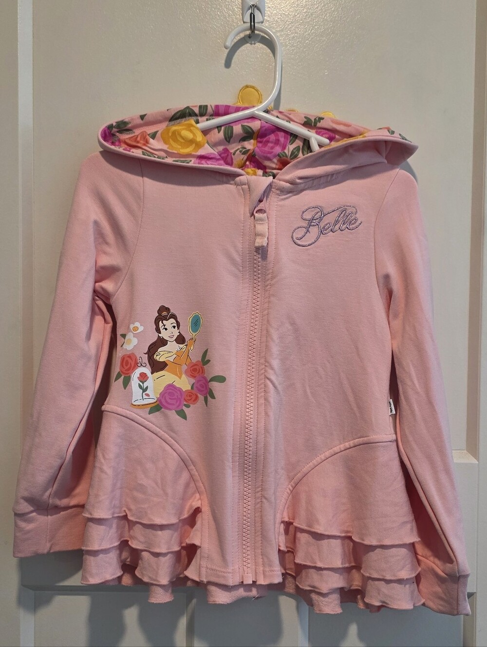 Little Sleepies Disney Belle Pink Hooded Zip-Up Jacket Size 3t